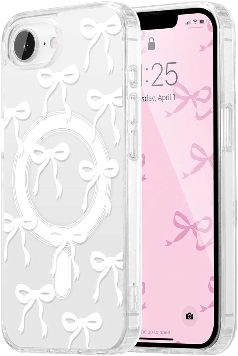 UEEBAI Magnetic for iPhone 17e/iPhone16e Case, Bow Case Compatible with MagSafe, Wireless Slim Clear Ribbon Aesthetic Phone Cover Anti-Yellowing Shockproof Protective Cover for Women Girl - White - Image 1