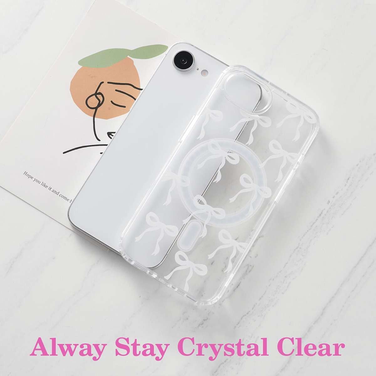 UEEBAI Magnetic for iPhone 17e/iPhone16e Case, Bow Case Compatible with MagSafe, Wireless Slim Clear Ribbon Aesthetic Phone Cover Anti-Yellowing Shockproof Protective Cover for Women Girl - White - Image 3