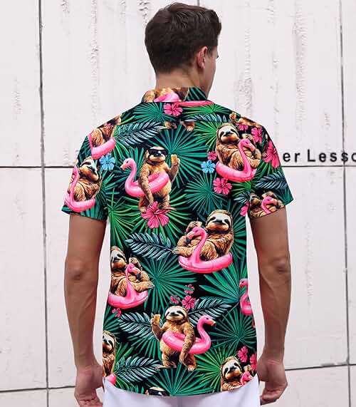 RAISEVERN Mens Hawaiian Shirt Casual Button Down Short Sleeve Tropical Beach Dress Shirt for Summer Holiday - Image 2