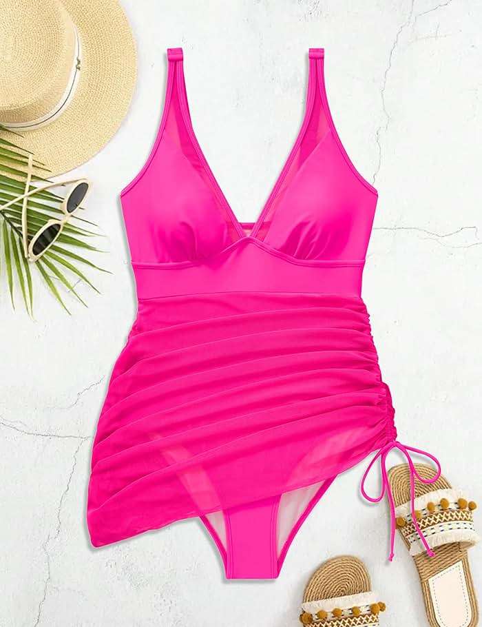 SUUKSESS Women Mesh One Piece Swim Dress Swimsuit Tummy Control Bathing Suit - Image 6