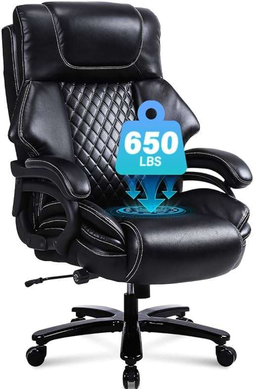 500LBS Big and Tall Office Chair for Heavy People 650lbs Heavy Duty Executive Chair with Adjustable Lumbar Support, Wide Seat, Ergonomic High-Back Leather Desk Chair for Adults 8 Hours Daliy Work - Image 1