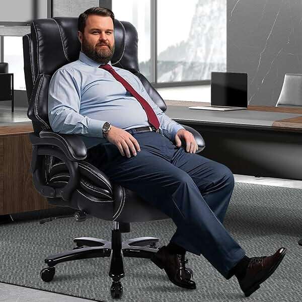 500LBS Big and Tall Office Chair for Heavy People 650lbs Heavy Duty Executive Chair with Adjustable Lumbar Support, Wide Seat, Ergonomic High-Back Leather Desk Chair for Adults 8 Hours Daliy Work - Image 2