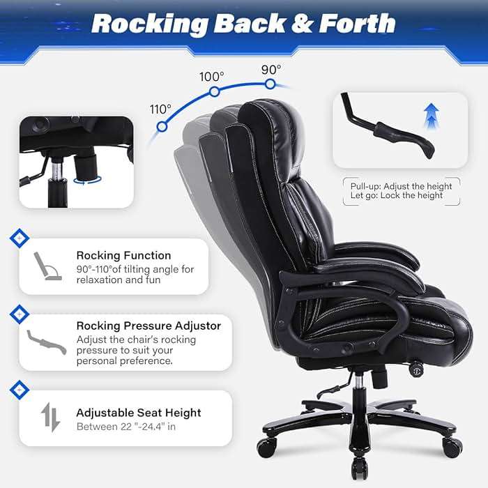 500LBS Big and Tall Office Chair for Heavy People 650lbs Heavy Duty Executive Chair with Adjustable Lumbar Support, Wide Seat, Ergonomic High-Back Leather Desk Chair for Adults 8 Hours Daliy Work - Image 4