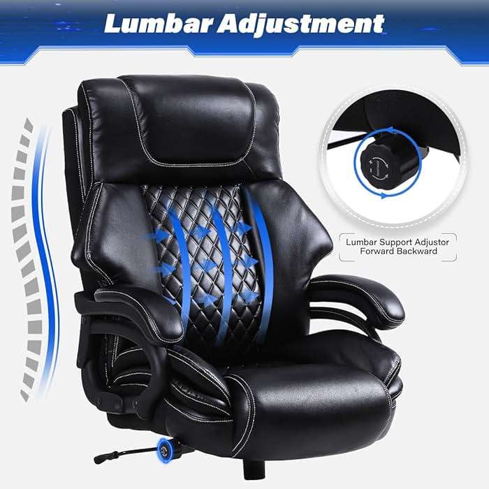 500LBS Big and Tall Office Chair for Heavy People 650lbs Heavy Duty Executive Chair with Adjustable Lumbar Support, Wide Seat, Ergonomic High-Back Leather Desk Chair for Adults 8 Hours Daliy Work - Image 5