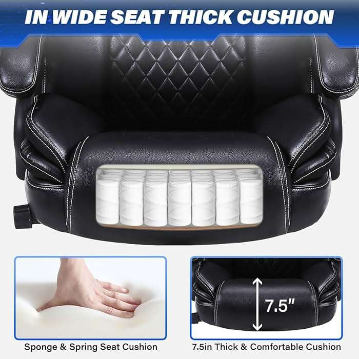 500LBS Big and Tall Office Chair for Heavy People 650lbs Heavy Duty Executive Chair with Adjustable Lumbar Support, Wide Seat, Ergonomic High-Back Leather Desk Chair for Adults 8 Hours Daliy Work - Image 6