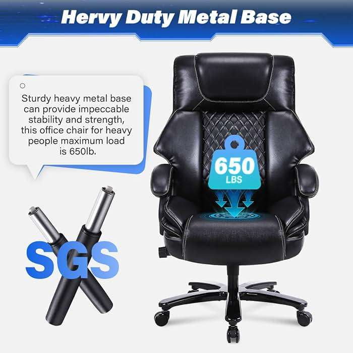 500LBS Big and Tall Office Chair for Heavy People 650lbs Heavy Duty Executive Chair with Adjustable Lumbar Support, Wide Seat, Ergonomic High-Back Leather Desk Chair for Adults 8 Hours Daliy Work - Image 7