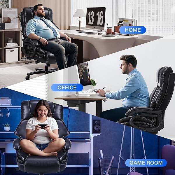500LBS Big and Tall Office Chair for Heavy People 650lbs Heavy Duty Executive Chair with Adjustable Lumbar Support, Wide Seat, Ergonomic High-Back Leather Desk Chair for Adults 8 Hours Daliy Work - Image 9