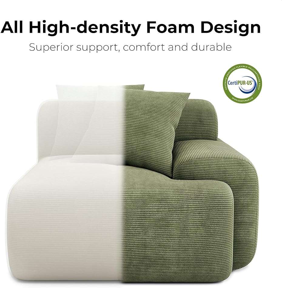 LIKIMIO LumiCord Modular Sectional Sofa with Ottoman, 118" L-Shaped Boneless Couch for Living Room, Oversized Deep Seat with Corduroy Upholstery, No Assembly Required, Olive Green - Image 3