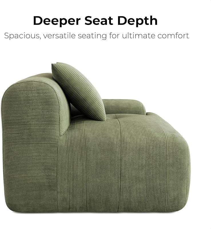 LIKIMIO LumiCord Modular Sectional Sofa with Ottoman, 118" L-Shaped Boneless Couch for Living Room, Oversized Deep Seat with Corduroy Upholstery, No Assembly Required, Olive Green - Image 4