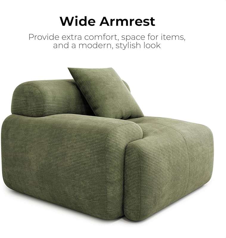 LIKIMIO LumiCord Modular Sectional Sofa with Ottoman, 118" L-Shaped Boneless Couch for Living Room, Oversized Deep Seat with Corduroy Upholstery, No Assembly Required, Olive Green - Image 5