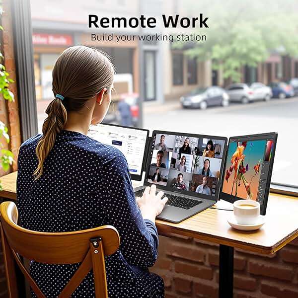 ZUMWALT Laptop Screen Extender, 14" Triple Portable Monitor for Laptop, 1080P FHD Screen Extender Monitors for 13"-16.5", Monitor Extender for MacOS/Windows/Chrome (Built-in Speakers) - Image 9