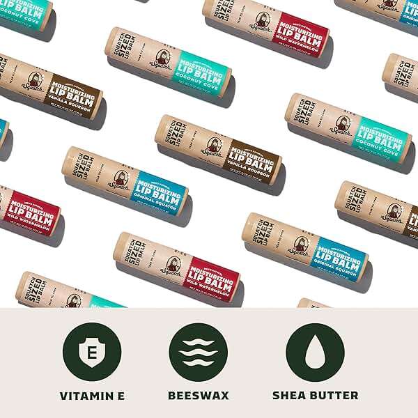 Dr. Squatch Natural Lip Balm for Men – Men’s Lip Care for Dry, Chapped Lips – Coconut Oil, Shea Butter & Beeswax – Original Squatch, Vanilla Bourbon, Coconut Cove, Wild Watermelon (0.25 oz, 4 Pack) - Image 2