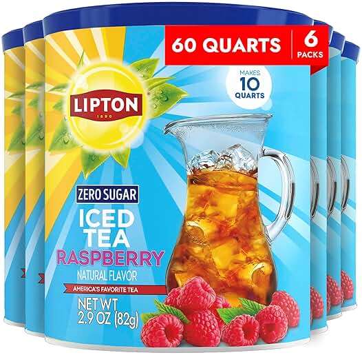 Lipton Zero Sugar Raspberry Iced Tea Mix 6-Pack - Instant Tea Powder Makes 60 Quarts Total, Sugar Free Black Tea with Natural Raspberry Flavor, Kosher Certified - Image 1