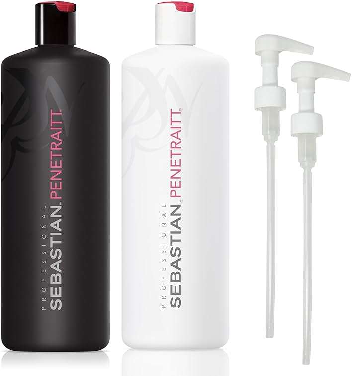 Sebastian Professional Penetraitt Shampoo & Conditioner Duo Set | 33.8 Fl Oz Liter Bottles Prepack with Pumps Included | For Dry, Damaged, & Colored Hair | Packaging May Vary - Image 1