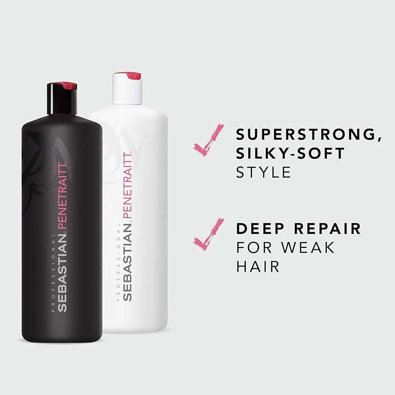 Sebastian Professional Penetraitt Shampoo & Conditioner Duo Set | 33.8 Fl Oz Liter Bottles Prepack with Pumps Included | For Dry, Damaged, & Colored Hair | Packaging May Vary - Image 3
