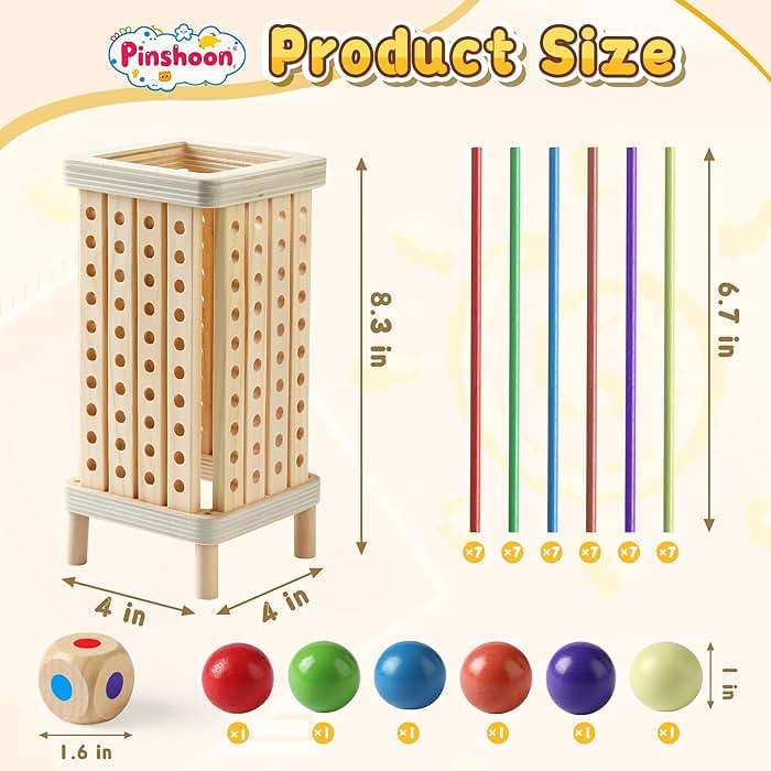 Pinshoon Montessori Game Wooden Board Game, Multiplayer for Kids 4-8, Math Educational, Fine Motor Skill Toy for Girls Boys, Classic Fun Games for Age 3 4 5 6 7 8 Girls Boys Gifts - Image 2