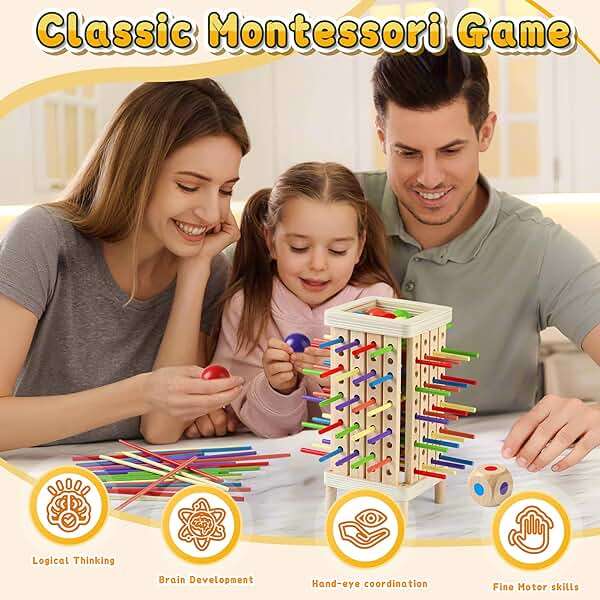 Pinshoon Montessori Game Wooden Board Game, Multiplayer for Kids 4-8, Math Educational, Fine Motor Skill Toy for Girls Boys, Classic Fun Games for Age 3 4 5 6 7 8 Girls Boys Gifts - Image 3