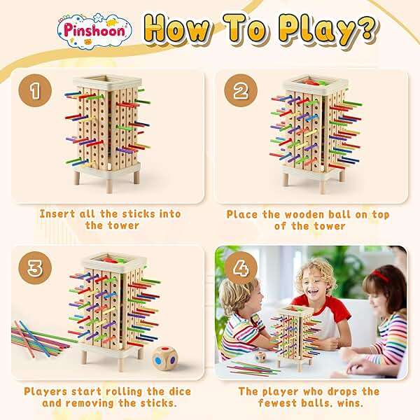 Pinshoon Montessori Game Wooden Board Game, Multiplayer for Kids 4-8, Math Educational, Fine Motor Skill Toy for Girls Boys, Classic Fun Games for Age 3 4 5 6 7 8 Girls Boys Gifts - Image 4