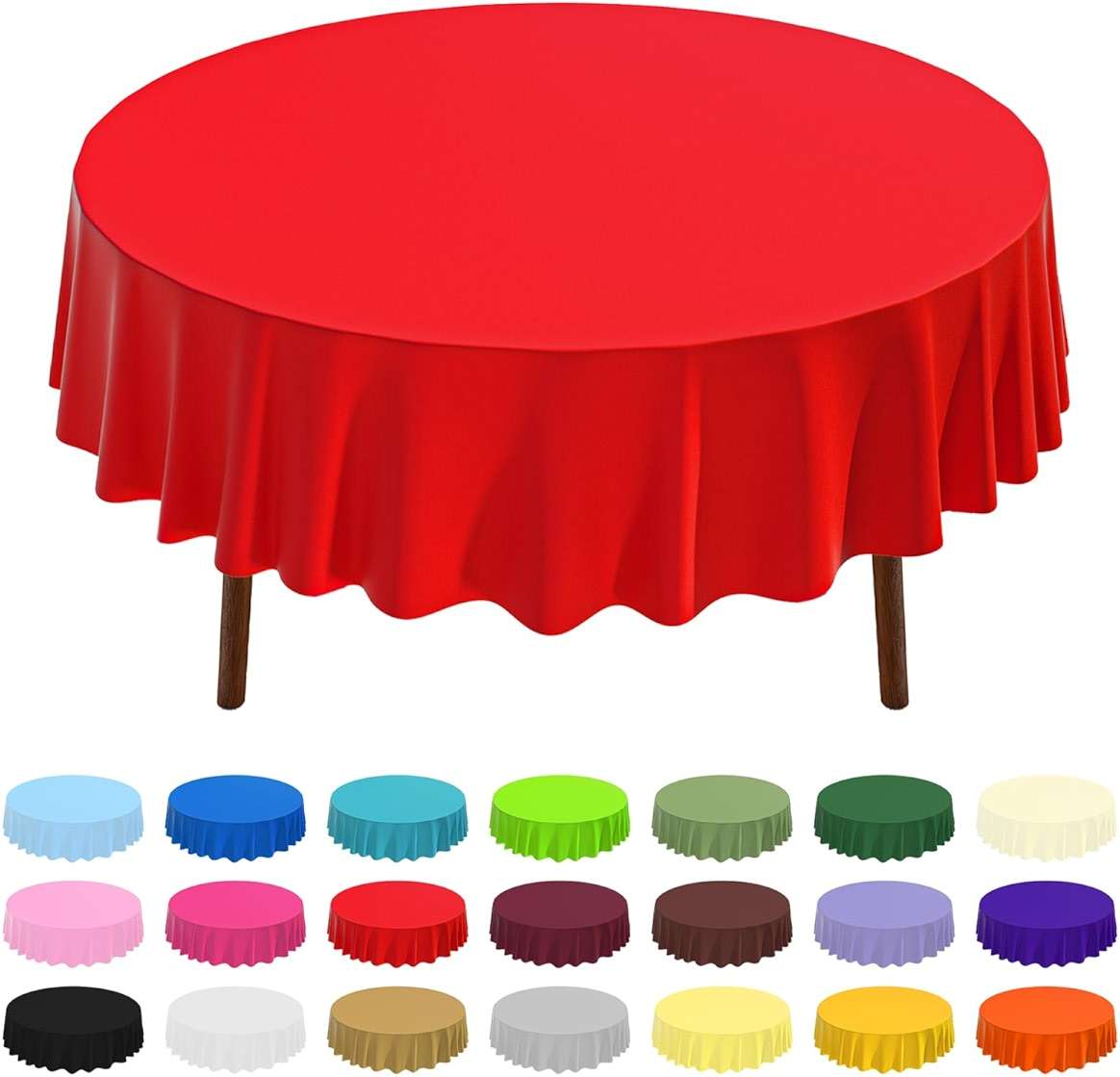 CXPSINC 8 Pack Premium Disposable Plastic Tablecloth 84" Round Table Cover for Birthdays Weddings Christmas Anniversary (Red) - Image 1