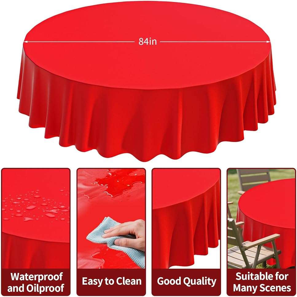 CXPSINC 8 Pack Premium Disposable Plastic Tablecloth 84" Round Table Cover for Birthdays Weddings Christmas Anniversary (Red) - Image 3