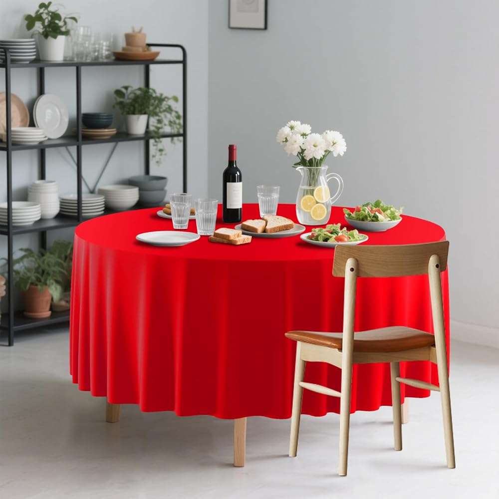 CXPSINC 8 Pack Premium Disposable Plastic Tablecloth 84" Round Table Cover for Birthdays Weddings Christmas Anniversary (Red) - Image 5