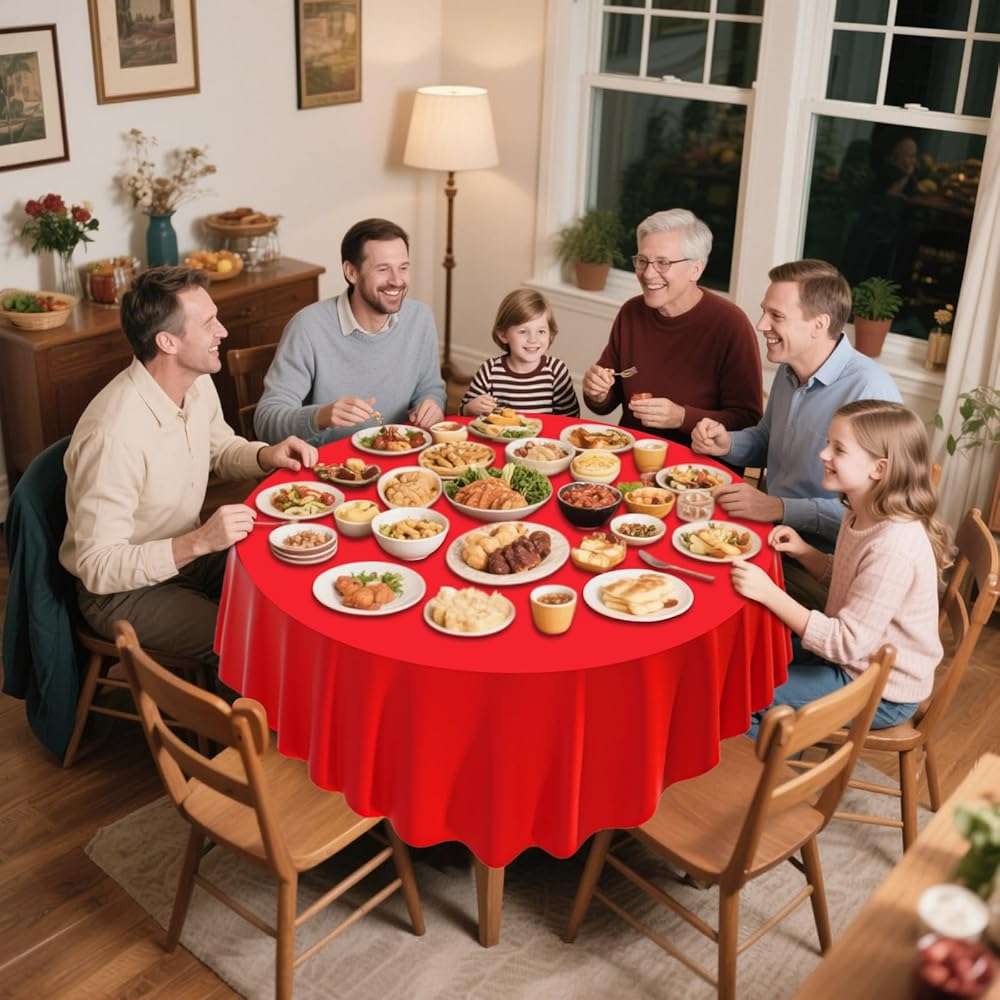 CXPSINC 8 Pack Premium Disposable Plastic Tablecloth 84" Round Table Cover for Birthdays Weddings Christmas Anniversary (Red) - Image 6