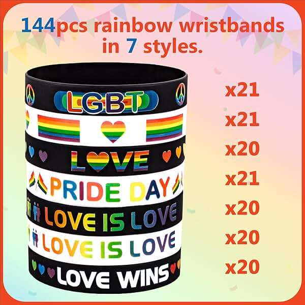 Moon Boat 144PCS Pride Month Wristbands Bulk: Rainbow Silicone Rubber Gay Bracelets Accessories for LGBT Parade, Party Favors, Decorations Giveaways - Image 4