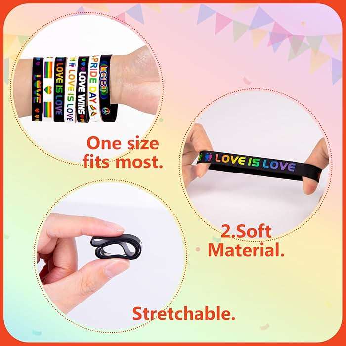 Moon Boat 144PCS Pride Month Wristbands Bulk: Rainbow Silicone Rubber Gay Bracelets Accessories for LGBT Parade, Party Favors, Decorations Giveaways - Image 5