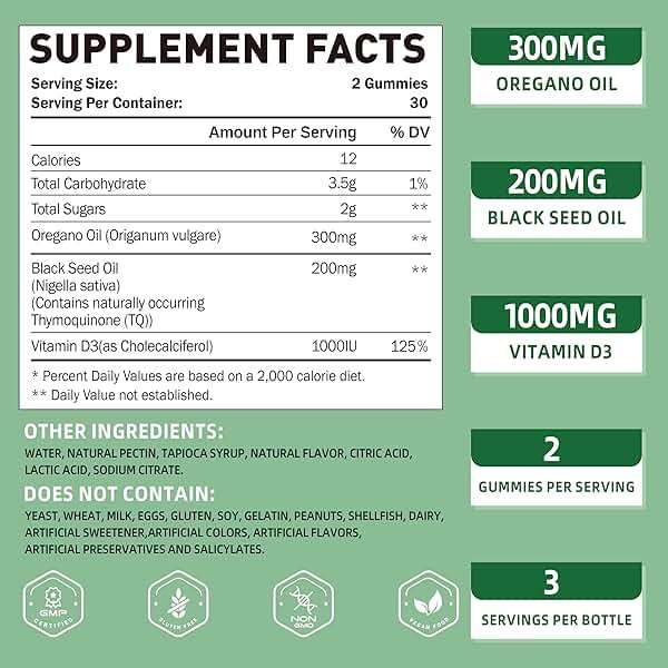 Joywiit Oregano Oil Gummies 300mg with 200mg Black Seed Oil + D3 1000IU | Organic Oil of Oregano Chewable Supplements | Carvacrol + Thymoquinone | Vegan, Non GMO | Immune & Gut Support | 60 Cts - Image 8