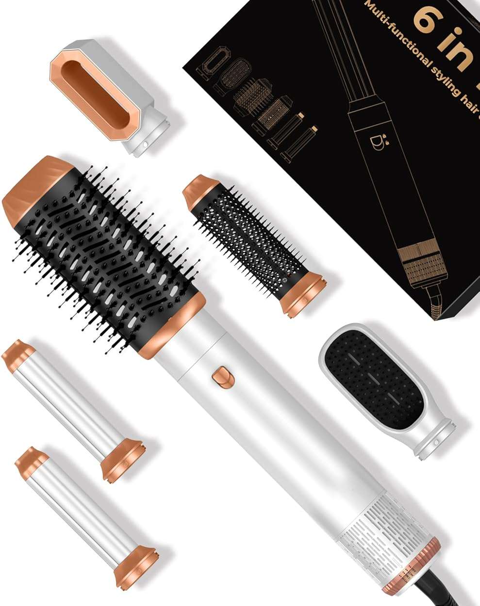 Hair Dryer Brush,6 in 1 Professional Hot Air Styler,Powerful Air Curling Wrap Styler,Negative Ionic Hair Dryer Fast Drying, Multi Hair Stylerfor Curling Volumizing Straightening Styling - Image 1