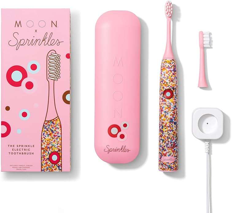 Moon x Sprinkles Sonic Electric Toothbrush, Quiet & Waterproof Rechargeable Toothbrush for Sensitive Gums, 5 Cleaning Modes, 36,000 Vibrations, 6 Week Battery, Includes 2 Brush Heads & Travel Case - Image 1