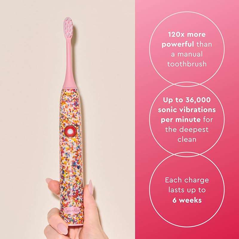 Moon x Sprinkles Sonic Electric Toothbrush, Quiet & Waterproof Rechargeable Toothbrush for Sensitive Gums, 5 Cleaning Modes, 36,000 Vibrations, 6 Week Battery, Includes 2 Brush Heads & Travel Case - Image 3