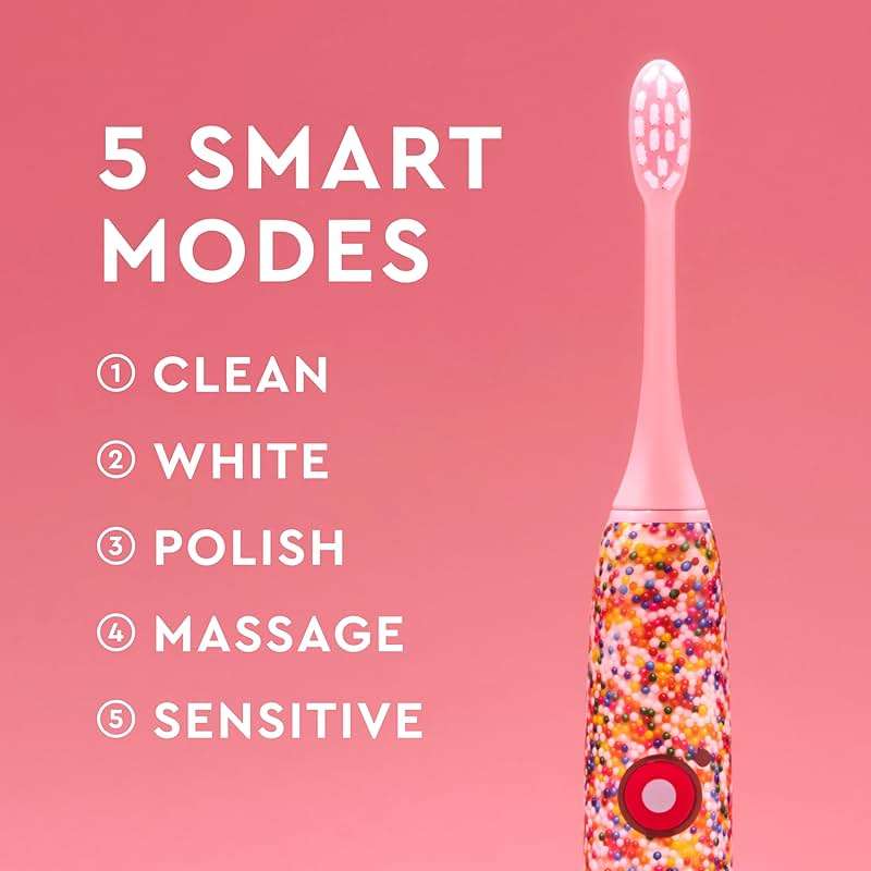 Moon x Sprinkles Sonic Electric Toothbrush, Quiet & Waterproof Rechargeable Toothbrush for Sensitive Gums, 5 Cleaning Modes, 36,000 Vibrations, 6 Week Battery, Includes 2 Brush Heads & Travel Case - Image 4
