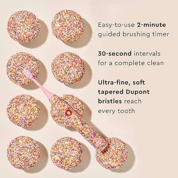 Moon x Sprinkles Sonic Electric Toothbrush, Quiet & Waterproof Rechargeable Toothbrush for Sensitive Gums, 5 Cleaning Modes, 36,000 Vibrations, 6 Week Battery, Includes 2 Brush Heads & Travel Case - Image 5