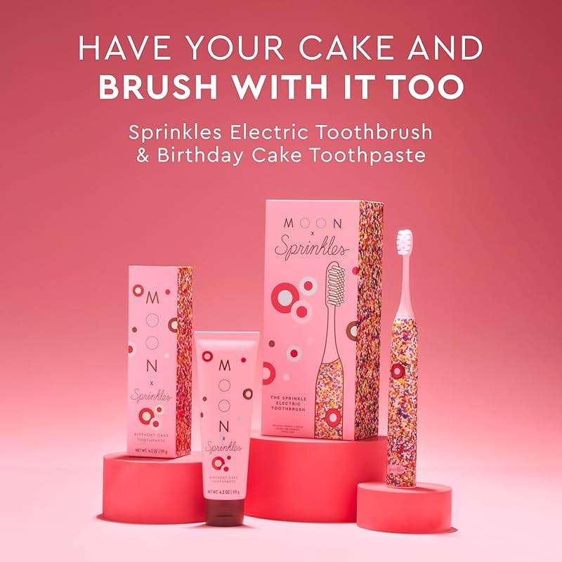 Moon x Sprinkles Sonic Electric Toothbrush, Quiet & Waterproof Rechargeable Toothbrush for Sensitive Gums, 5 Cleaning Modes, 36,000 Vibrations, 6 Week Battery, Includes 2 Brush Heads & Travel Case - Image 6