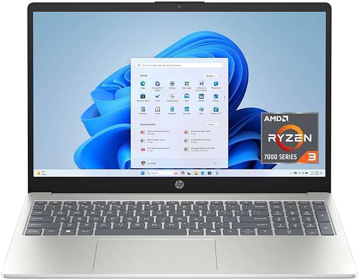 HP 15.6 inch Laptop, HD Touchscreen Display, AMD Ryzen 3 7320U, 8 GB RAM, 128 GB SSD, AMD Radeon Graphics, Windows 11 Home in S Mode, Natural Silver, 15- fc0099nr - Image 1