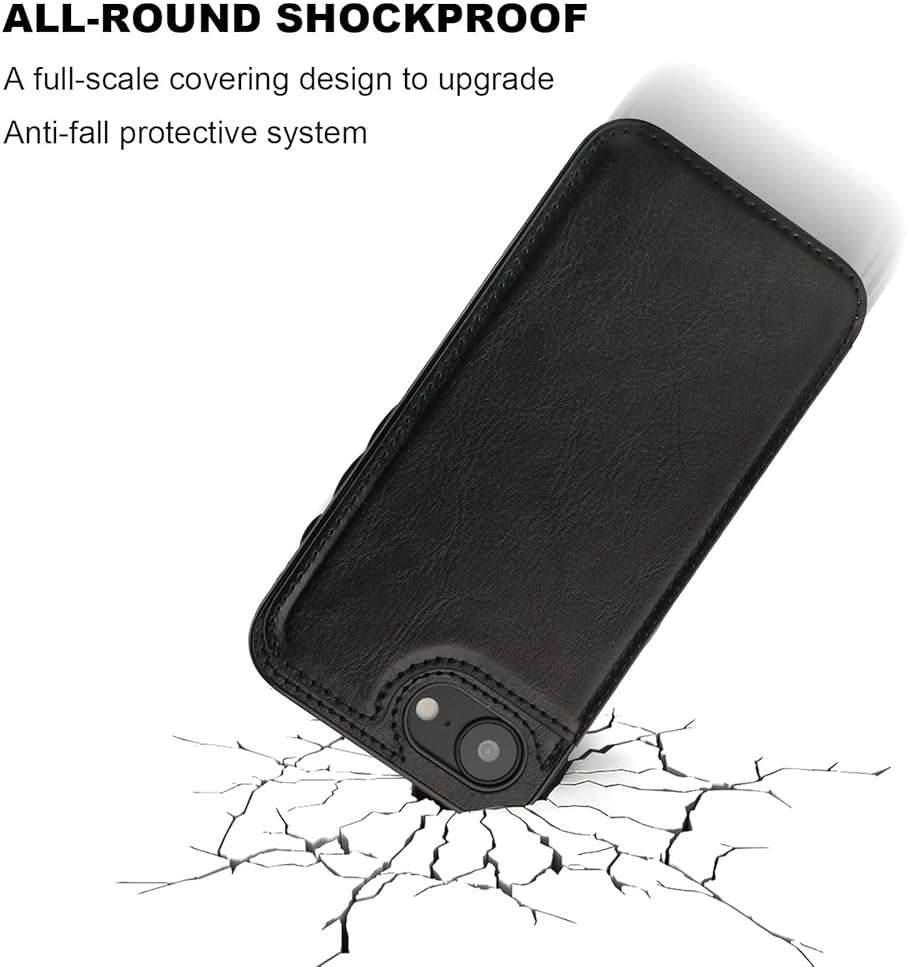 ONETOP Compatible with iPhone 17e/16e Wallet Case with Card Holder, PU Leather Kickstand Card Slots Case, Double Magnetic Clasp and Durable Shockproof Cover 6.1 Inch (Black) - Image 6
