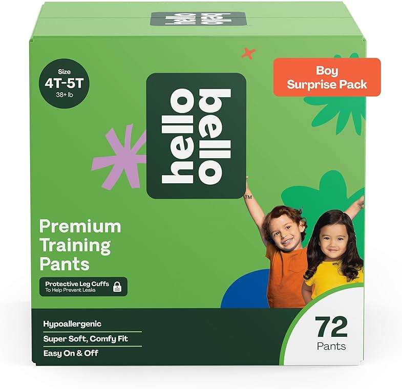 Hello Bello Premium Training Pants, Size 4T-5T (38+ lbs) Surprise Pack - 72 Count, Hypoallergenic with Soft, Cloth-Like Feel - Assorted Patterns for Boys - Image 1