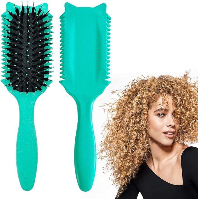 Curly hair brush defining: Curl comb for Curls Waves Coils Define Volumize Detangle Women Curls Reduce Hair Pulling Frizz Cat ears styling Green - Image 1