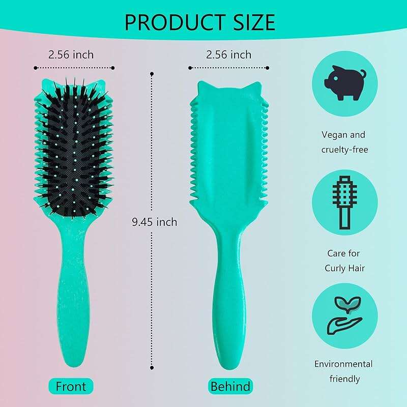 Curly hair brush defining: Curl comb for Curls Waves Coils Define Volumize Detangle Women Curls Reduce Hair Pulling Frizz Cat ears styling Green - Image 6
