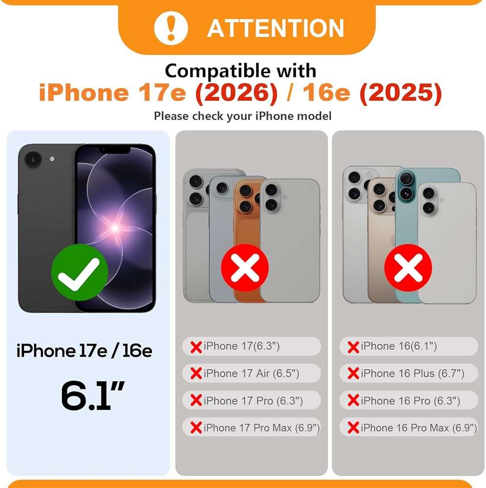 Bocasal Detachable Wallet Case for iPhone 17e/16e RFID Blocking Card Slots Holder Premium PU Leather Magnetic Kickstand Shockproof Wrist Strap Removable Flip Protective Cover 6.1 Inch 5G (Brown) | RFID Blocking - Image 2