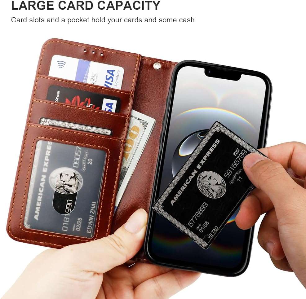 Bocasal Detachable Wallet Case for iPhone 17e/16e RFID Blocking Card Slots Holder Premium PU Leather Magnetic Kickstand Shockproof Wrist Strap Removable Flip Protective Cover 6.1 Inch 5G (Brown) | RFID Blocking - Image 5