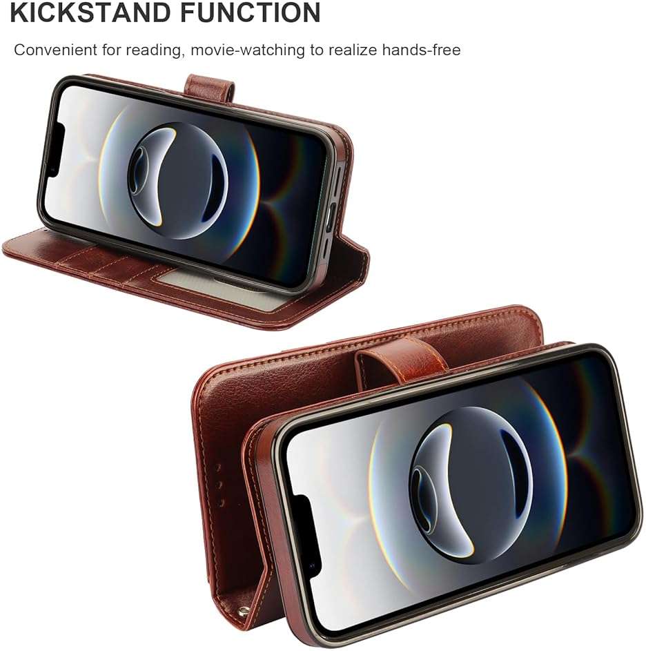 Bocasal Detachable Wallet Case for iPhone 17e/16e RFID Blocking Card Slots Holder Premium PU Leather Magnetic Kickstand Shockproof Wrist Strap Removable Flip Protective Cover 6.1 Inch 5G (Brown) | RFID Blocking - Image 6