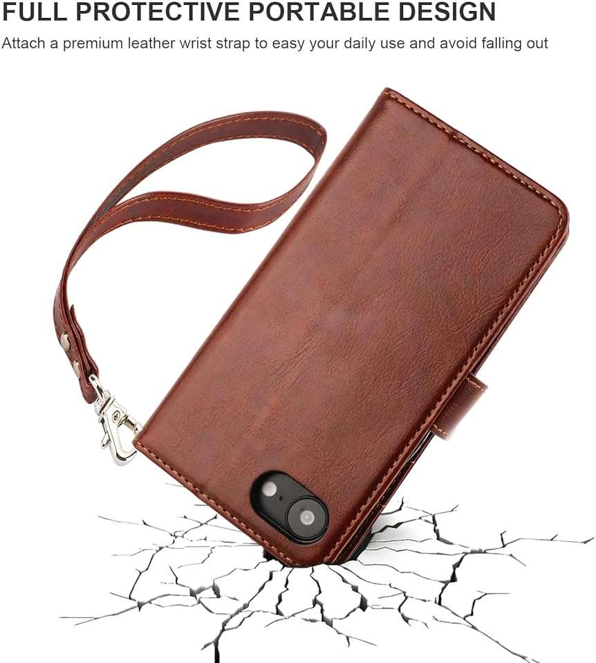 Bocasal Detachable Wallet Case for iPhone 17e/16e RFID Blocking Card Slots Holder Premium PU Leather Magnetic Kickstand Shockproof Wrist Strap Removable Flip Protective Cover 6.1 Inch 5G (Brown) | RFID Blocking - Image 7