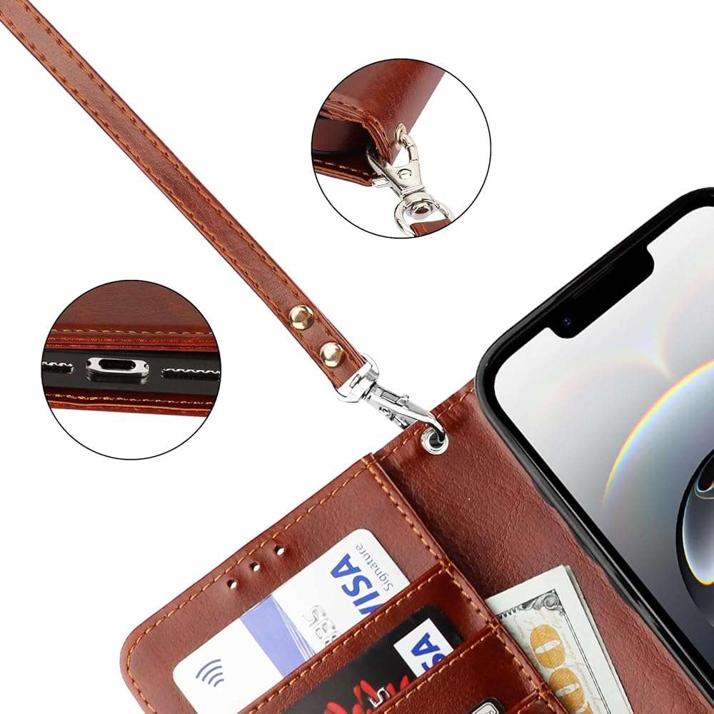 Bocasal Detachable Wallet Case for iPhone 17e/16e RFID Blocking Card Slots Holder Premium PU Leather Magnetic Kickstand Shockproof Wrist Strap Removable Flip Protective Cover 6.1 Inch 5G (Brown) | RFID Blocking - Image 8