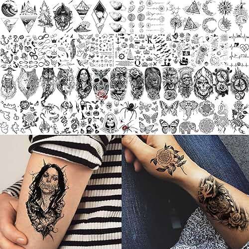 66 Sheets Snake Rose Flower Temporary Tattoos For Women Girls, Dragon Panda Florals Half Arm Sleeve Tattoo Sticker Dreamcatcher Floral, Skull Temp Butterfly Fake Tattoos For Adults Lion Tiger Leopard - Image 5