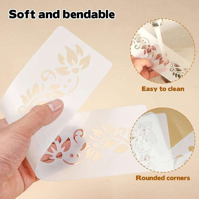 12 Pcs Large Flower Border Stencils for Painting, Reusable Plastic Floral Edge Baking Decorating Vine Stencil Tool, Painting Templates for DIY Cake Wood Wall Tile Furniture Canvas Craft, 3" x 11.8" - Image 3