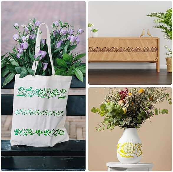 12 Pcs Large Flower Border Stencils for Painting, Reusable Plastic Floral Edge Baking Decorating Vine Stencil Tool, Painting Templates for DIY Cake Wood Wall Tile Furniture Canvas Craft, 3" x 11.8" - Image 4