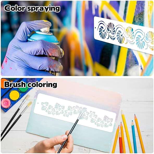 12 Pcs Large Flower Border Stencils for Painting, Reusable Plastic Floral Edge Baking Decorating Vine Stencil Tool, Painting Templates for DIY Cake Wood Wall Tile Furniture Canvas Craft, 3" x 11.8" - Image 5