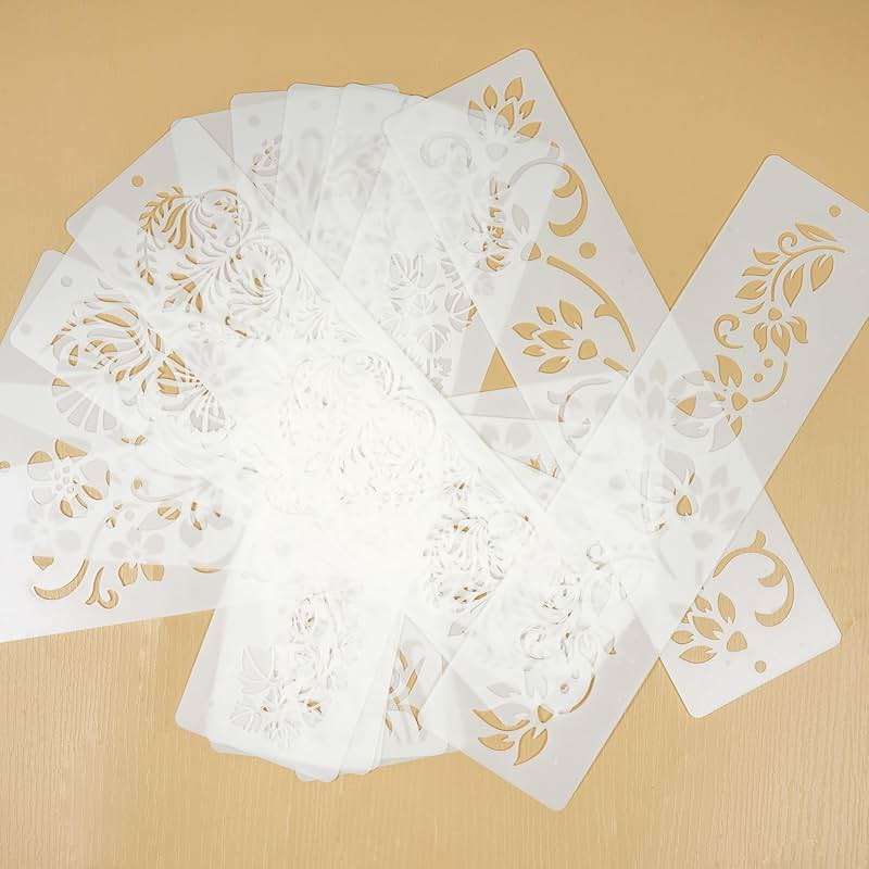 12 Pcs Large Flower Border Stencils for Painting, Reusable Plastic Floral Edge Baking Decorating Vine Stencil Tool, Painting Templates for DIY Cake Wood Wall Tile Furniture Canvas Craft, 3" x 11.8" - Image 7